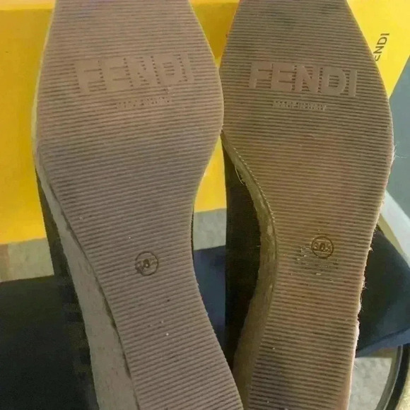 FENDI Brown Monogram ZUCCA RAFFIA ZEPPA WEDGES Open Toe ESPADRILLES Shoes, 36.5 - Picture 9 of 9